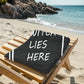 Gothic Beach Towel - A Witch Lies Here - Polyester Gothic Towel