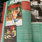 Open book with movie posters on a magazine background