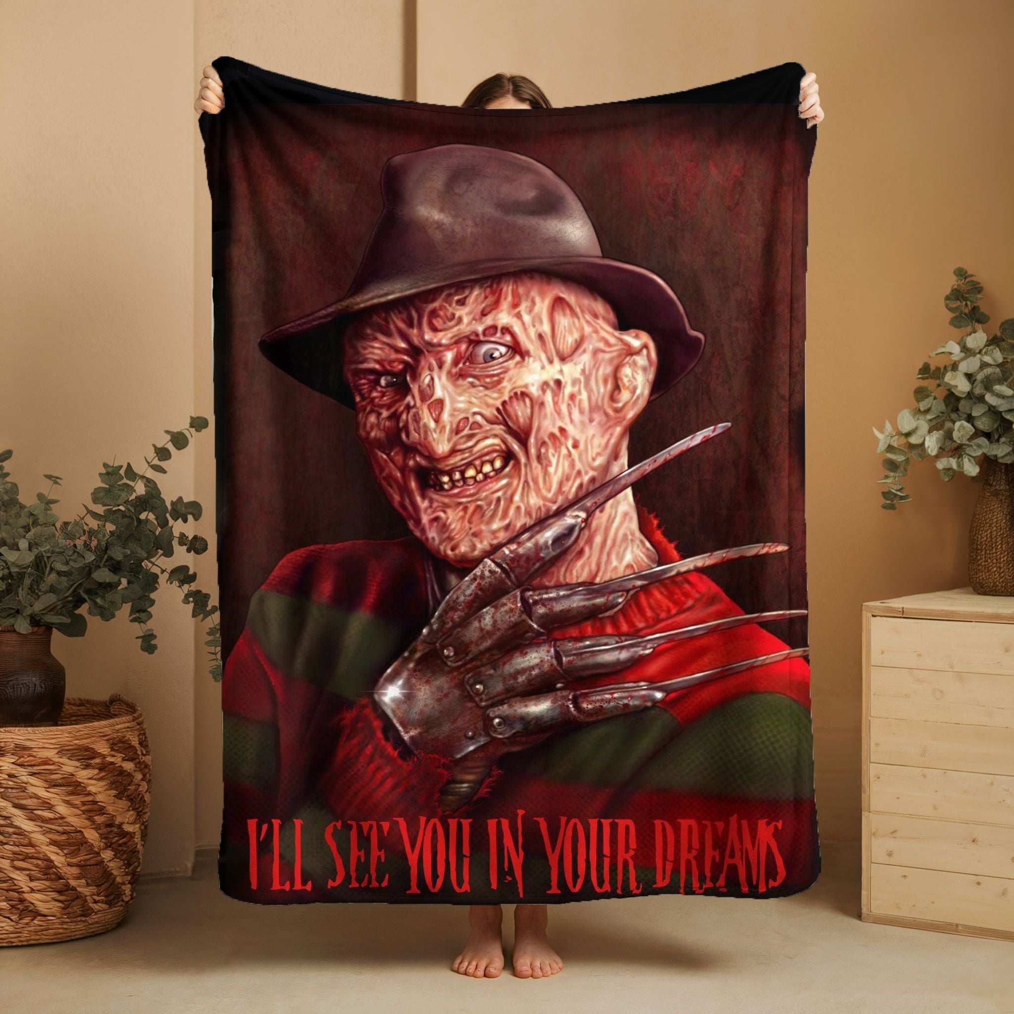 Horror Movie Blanket - Krueger Fleece Blanket - Luxury Twin / Double Velveteen Fleece Blanket