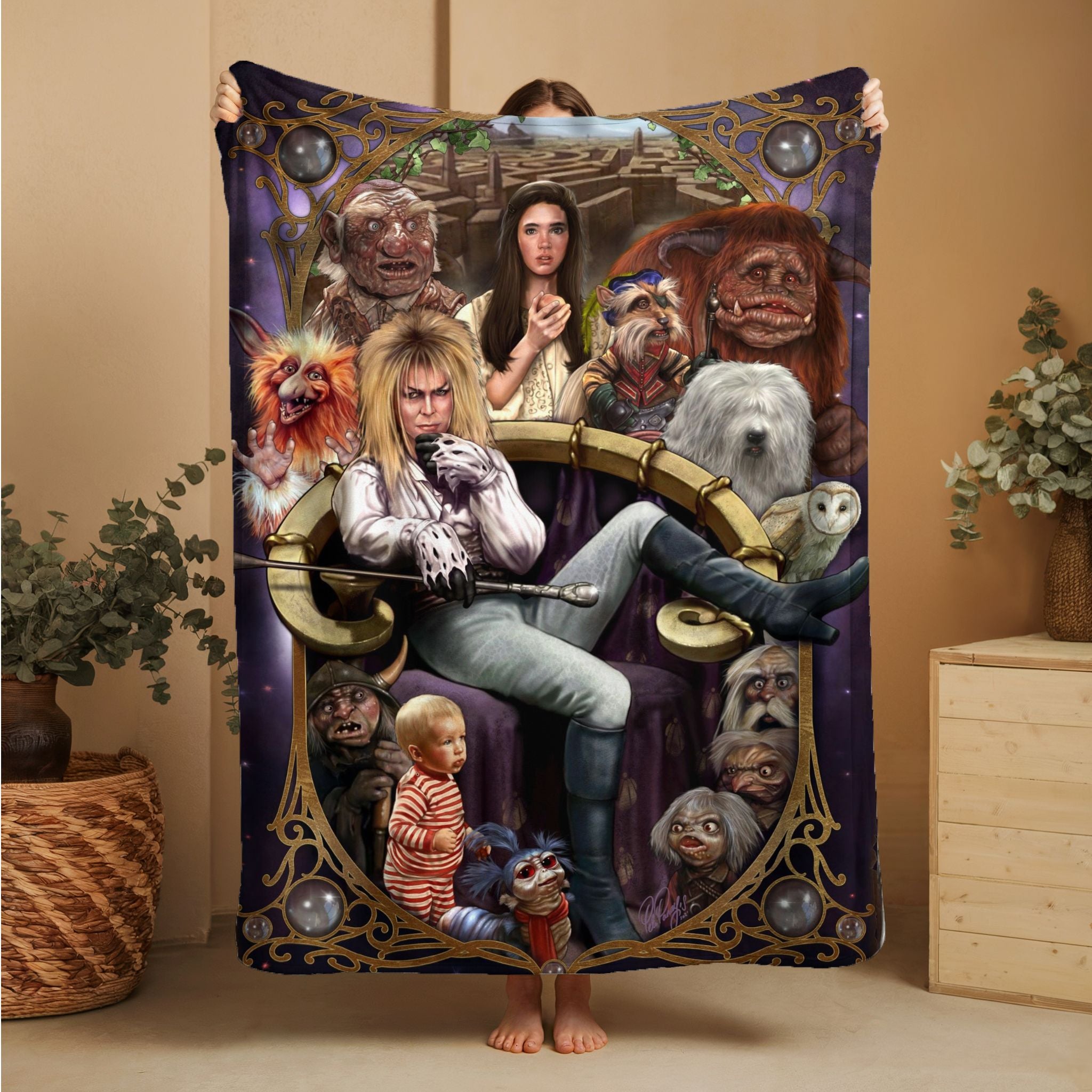 Horror Movie Blanket - Labyrinth Blanket - Luxury Twin / Double Velveteen Fleece Blanket