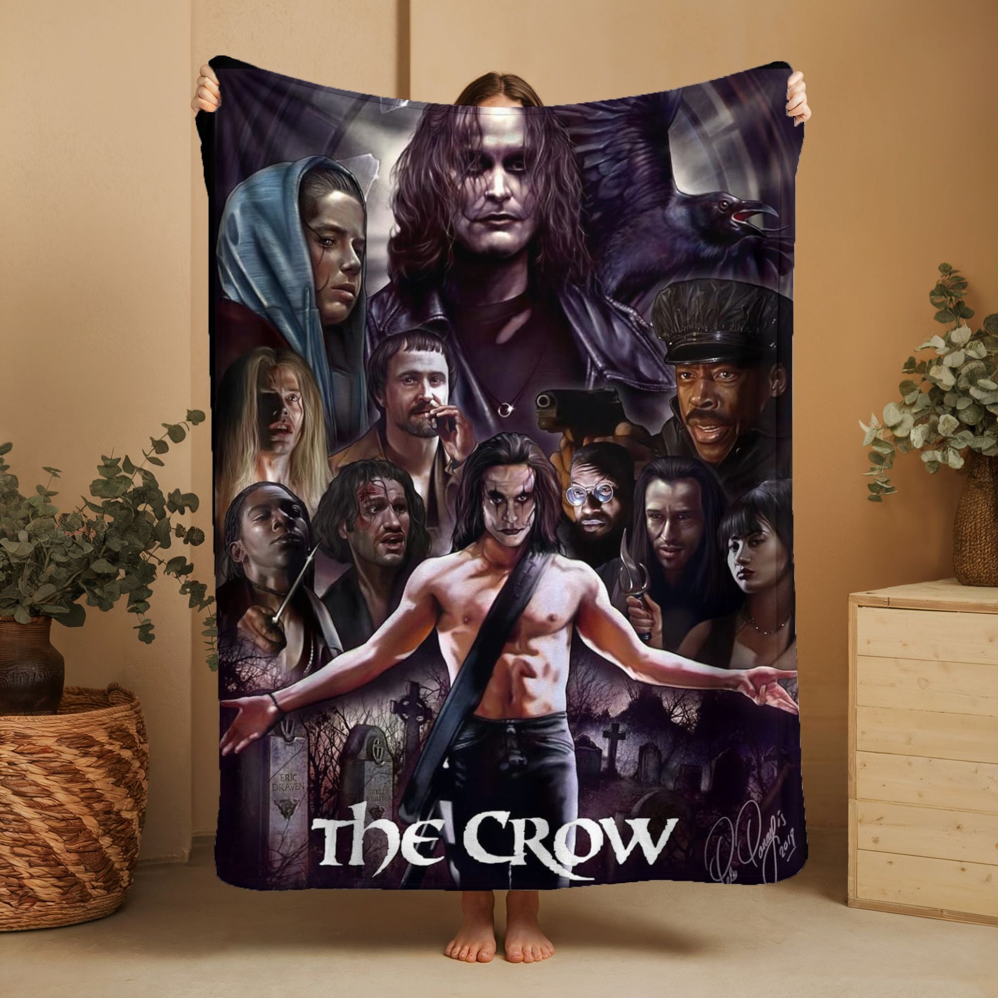 Horror Movie Blanket - Crow Montage Blanket - Luxury Twin / Double Velveteen Fleece Blanket