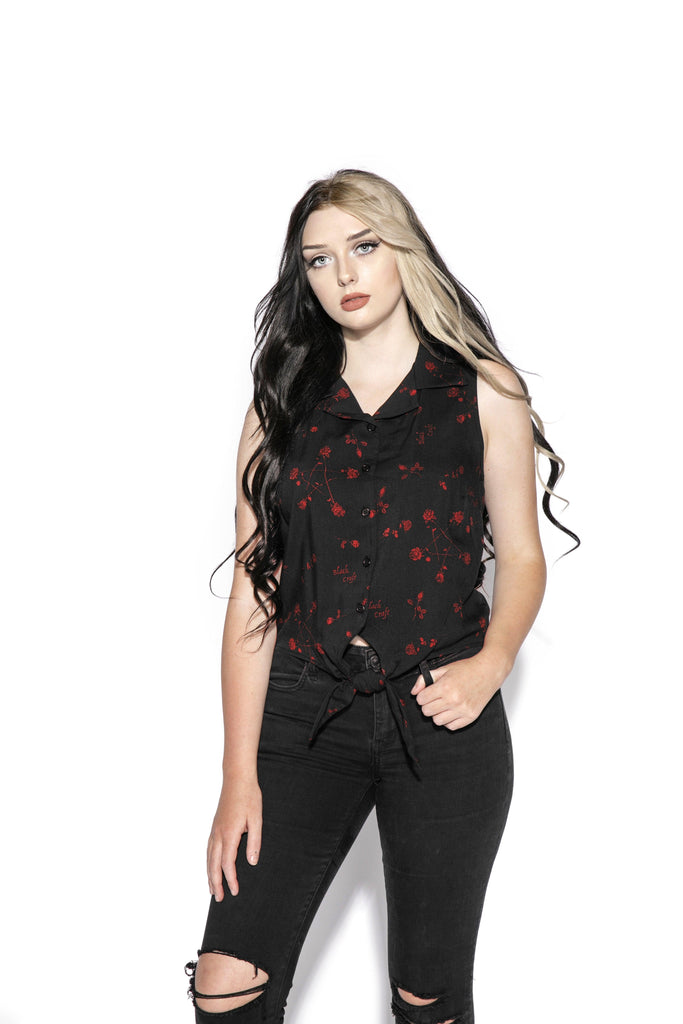 Blackcraft Cult - Pentagram Rose - Tie Front Button Down Top - Wild Star Hearts 