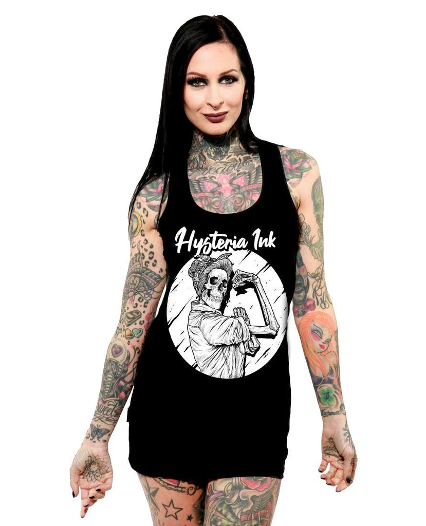 Hysteria Ink - We Can Do Ink - Womens razor back Tank Top - Black - Wild Star Hearts 