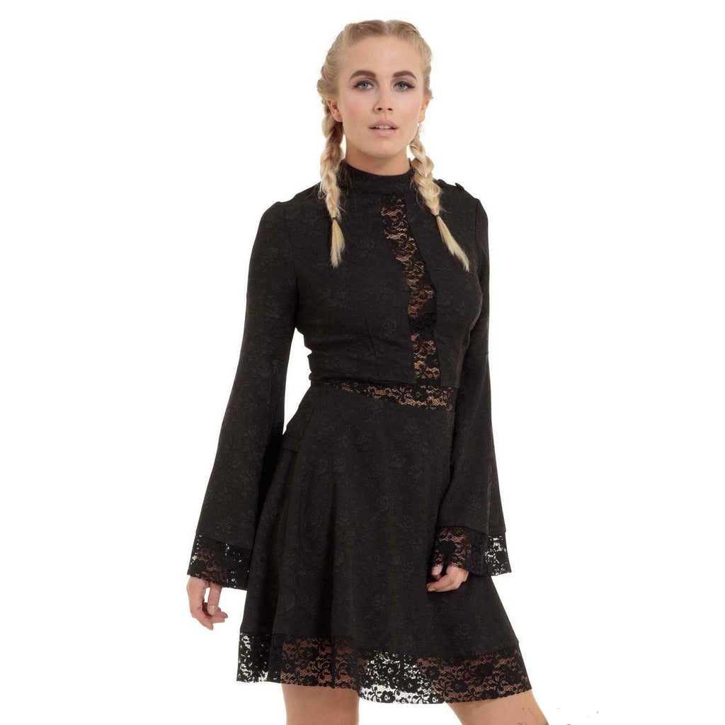 Jawbreaker - Bell Sleeve Flare Lace Up Back Dress - Wild Star Hearts 