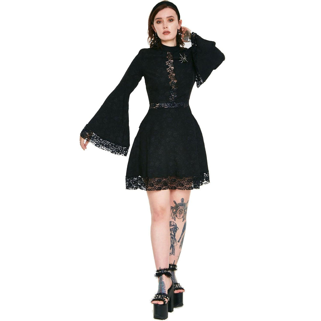 Jawbreaker - Bell Sleeve Flare Lace Up Back Dress - Wild Star Hearts 