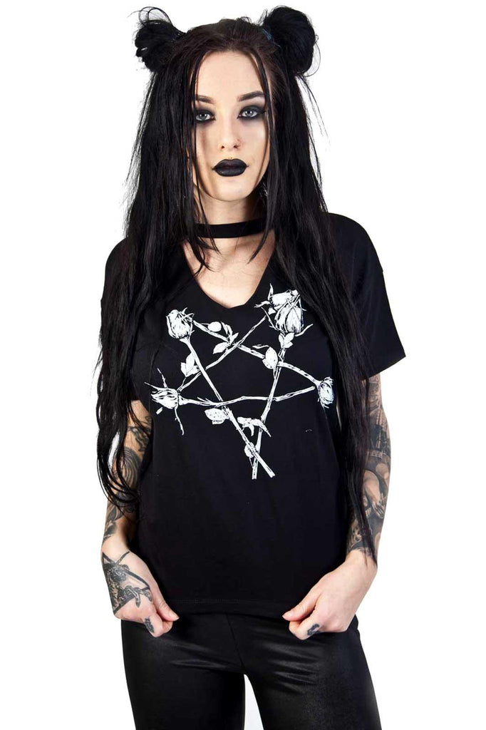 Restyle - ROSE PENTAGRAM Choker Top - Womens T-Shirt - Wild Star Hearts 