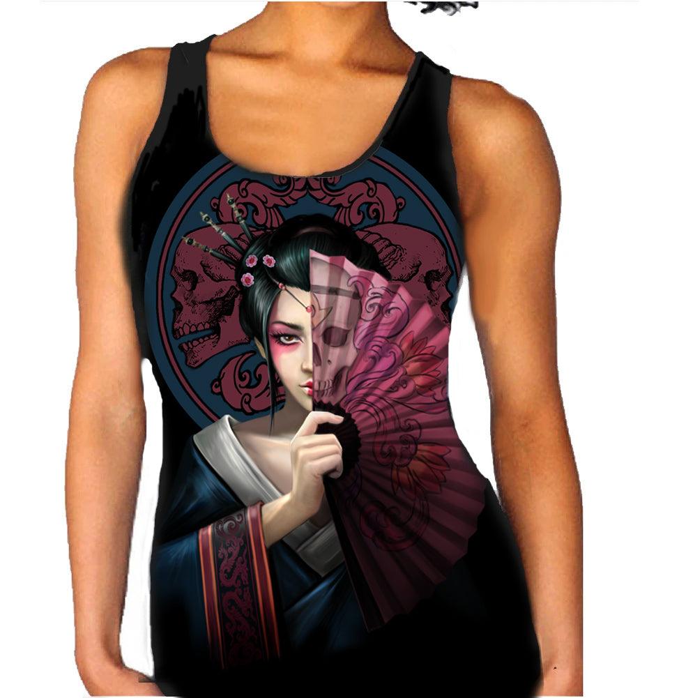 WILD STAR - GEISHA SKULL - Women's Vest Top by Anne Stokes - Wild Star Hearts 