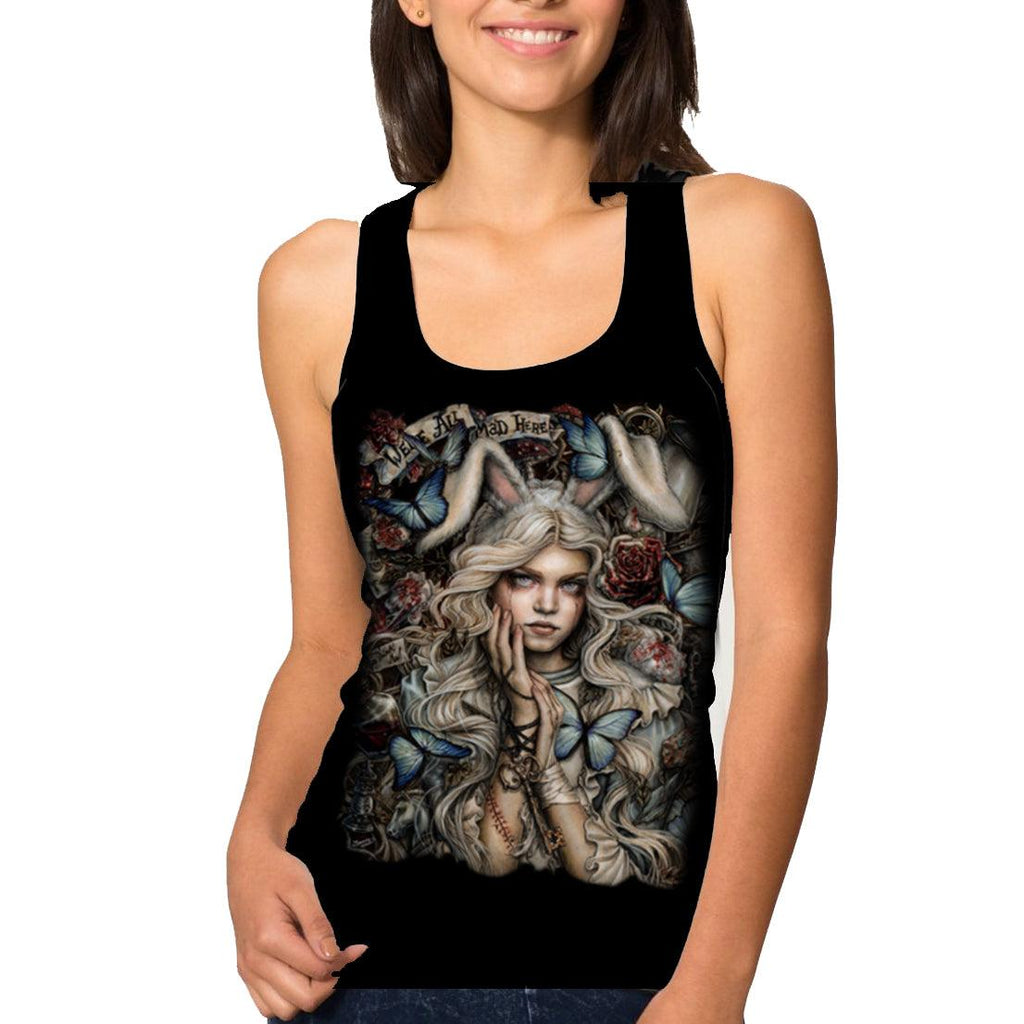 WSH - Back To Wonderland - Womens razor back Tank Top - Black - Wild Star Hearts 