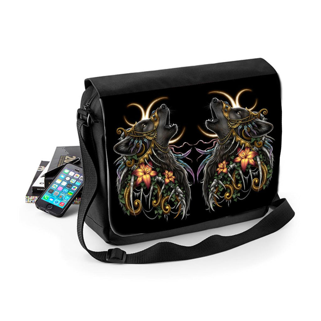 WSH - Howling Wolf - Messenger Bag featuring artwork by Sarah Richter - Wild Star Hearts 